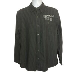 Harley Davidson Mens Med Shirt Gray Striped Snap‎ Motorcycle Garage Bikercore